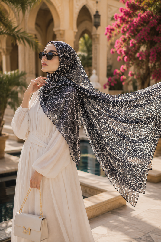 Silver Grey Leopard Hijab