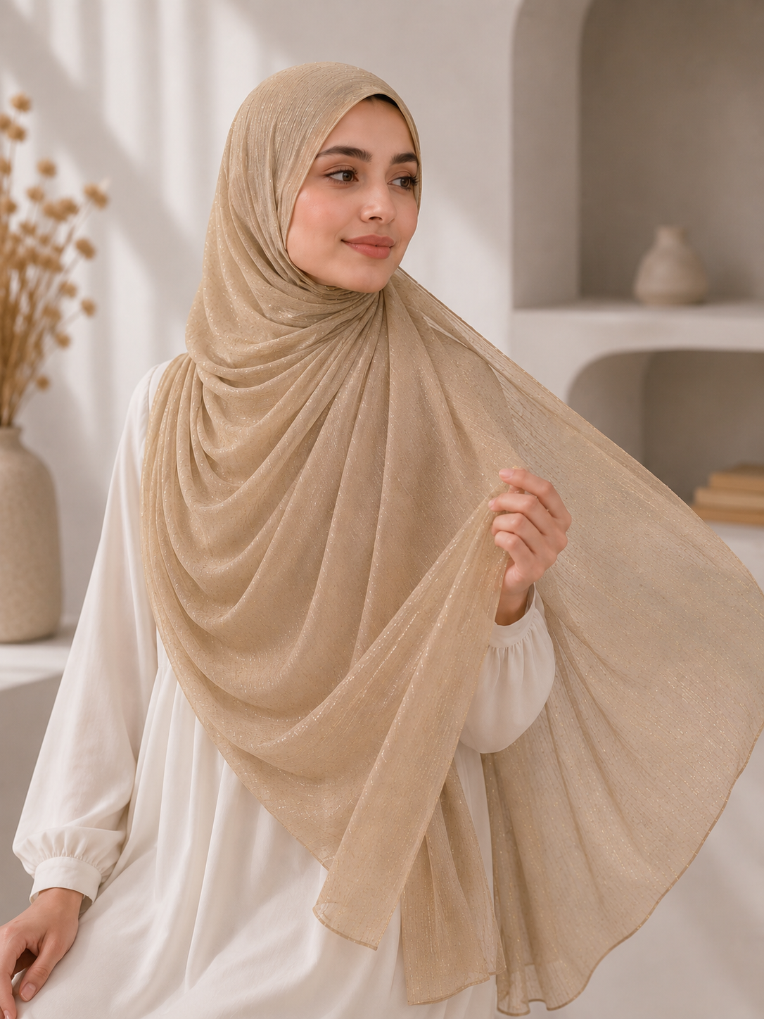 Warm Beige Shimmer Georgette Hijab
