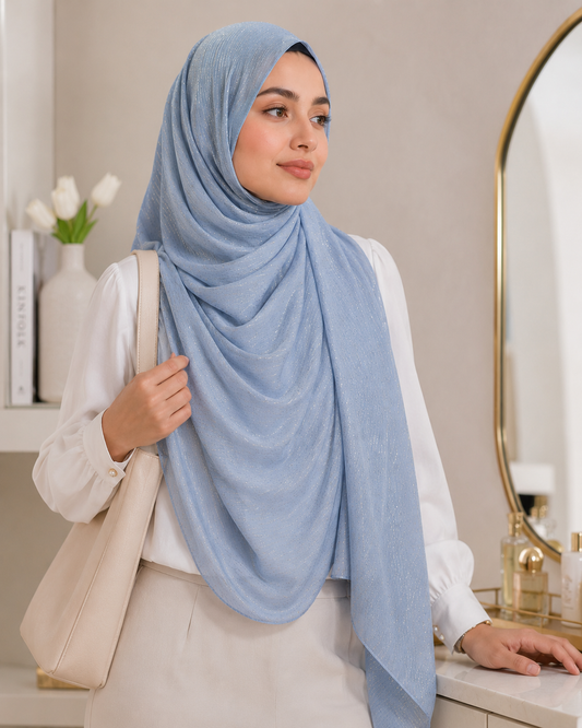 Soft Blue Shimmer Georgette Hijab