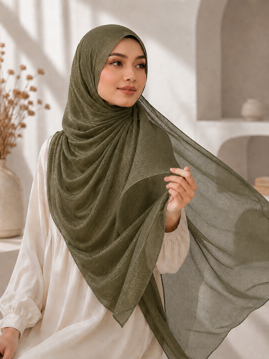 Olive Green Shimmer Georgette Hijab