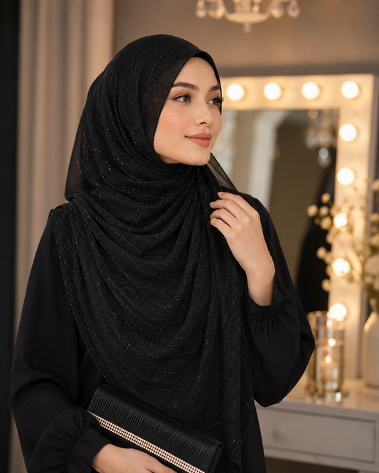 Classic Black Shimmer Georgette Hijab