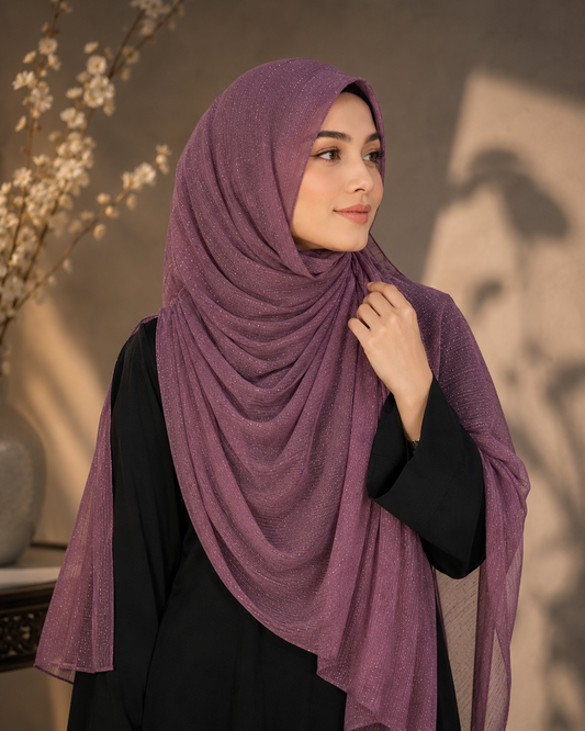 Mauve Purple Shimmer Georgette Hijab