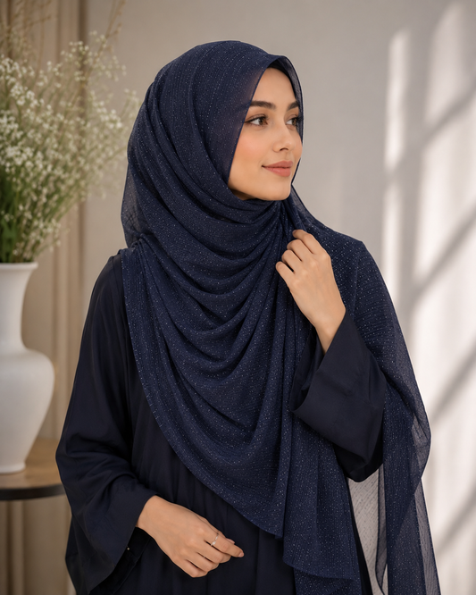 Navy Blue Shimmer Georgette Hijab