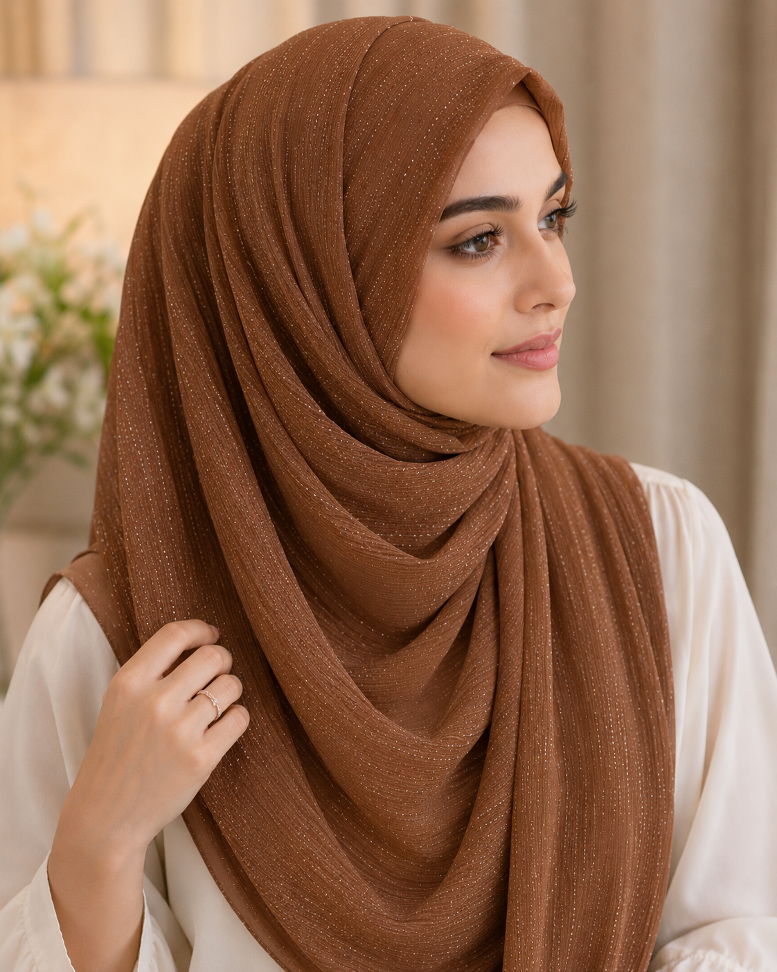 Cinnamon Brown Shimmer Georgette Hijab