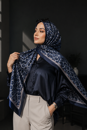 Midnight Blue Leopard Silk Hijab