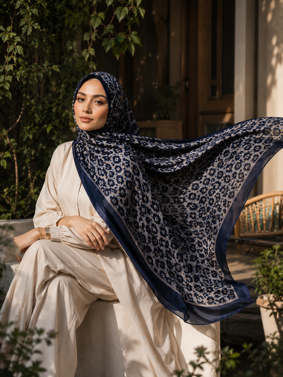 Midnight Blue Leopard Silk Hijab