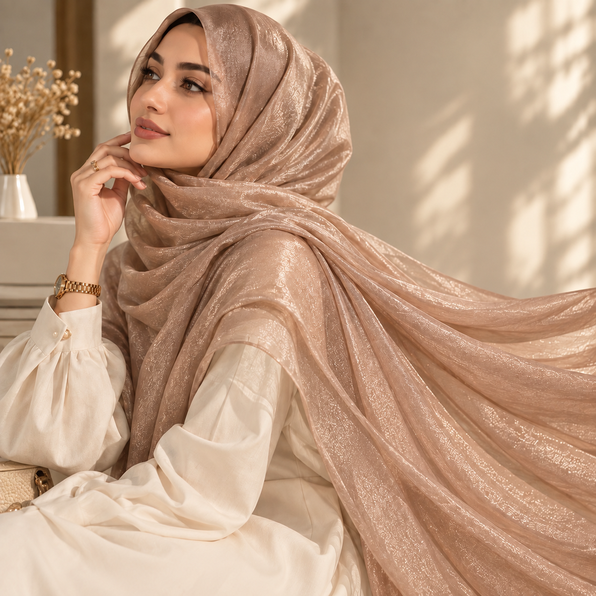 Mocha Beige — Organza Shimmer Hijab