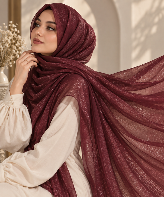 Deep Burgundy — Organza Shimmer Hijab