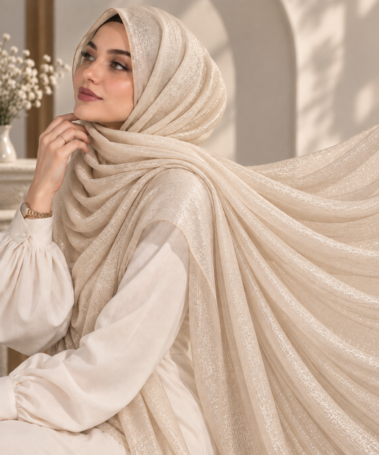 Champagne Cream — Organza Shimmer Hijab