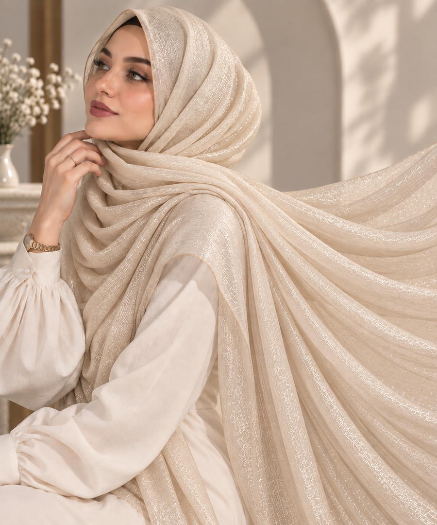 Champagne Cream — Organza Shimmer Hijab